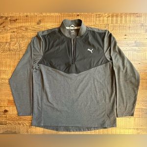 Puma Sport XL Men Golf 1/4 Quarter Zip Mock Neck Pullover Long Sleeve Gray/Black